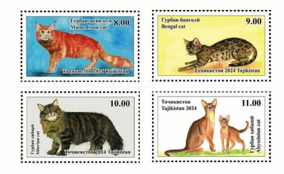画像1: タジキスタン切手　2024年　ネコ　4種