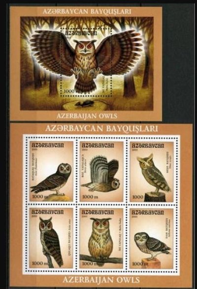 画像1: アゼルバイジャン切手　2001年　鳥　モリフクロウ　7種
