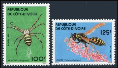 画像1: コートジボワール切手　1984年　昆虫　クモ　2種