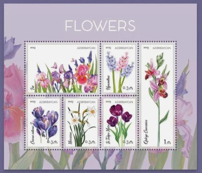 画像1: アゼルバイジャン切手　2023年　花　蝶　6種