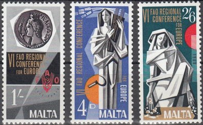 画像1: マルタ切手 1968年　第6回国連食糧農業機関地域会議　3種
