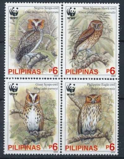 画像1: フィリピン切手　2004年　WWF　フクロウ　鳥　オニコノハズク　4種　