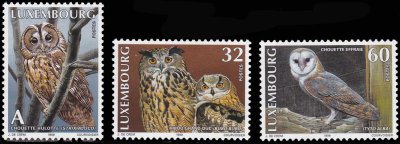 画像1: ルクセンブルク切手　1999年　モリフクロウ　鳥　3種