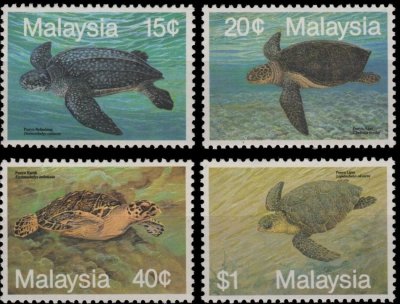 画像1: マレーシア切手　1990年　海洋生物　カメ　4種