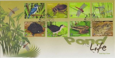画像1: シンガポール切手 2011年 動物 蝶　昆虫　鳥  8種 FDC封筒1枚【切手と記念印スタンプが付いた記念封筒】