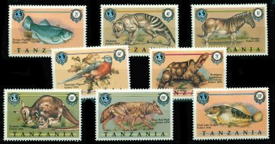 画像1: タンザニア切手1990年　絶滅した動物　リョコウバト　鳥　クアッガ　8種