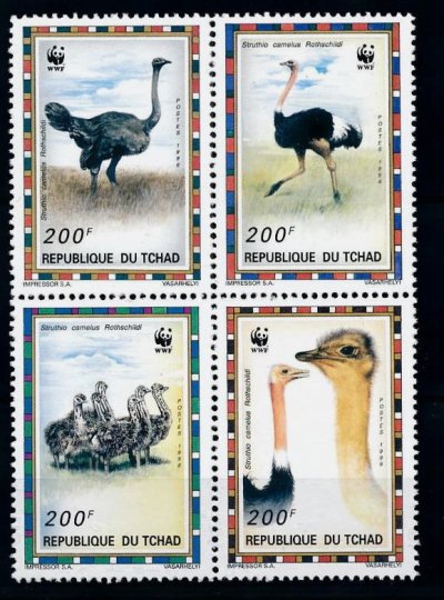 画像1: チャド切手　1996年　WWF　鳥　ダチョウ　4種