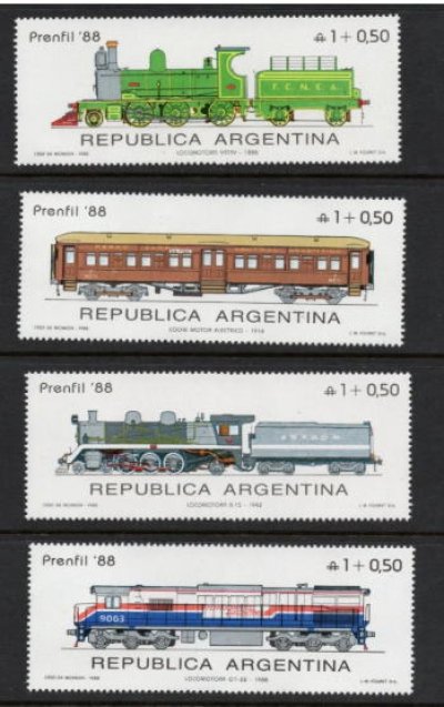 画像1: アルゼンチン切手　1988年　鉄道　4種