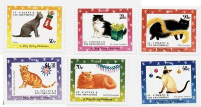 画像1: セントビンセント　グレナダディーン切手 1998年　クリスマス　ネコ　6種