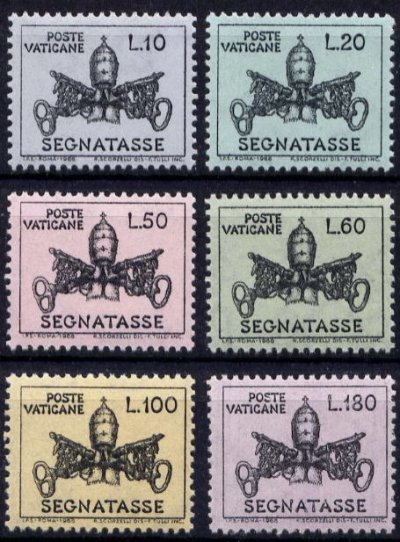 画像1: バチカン切手　1968年　郵便料金不足料　教皇の紋章　6種