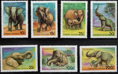 画像1: タンザニア切手　1991年　アフリカゾウ   アジアゾウ　7種