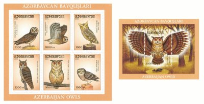 画像1: アゼルバイジャン切手　2001年　鳥　モリフクロウ　7種