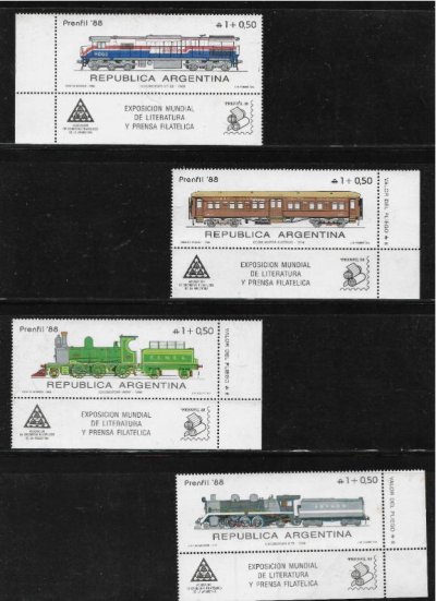 画像2: アルゼンチン切手　1988年　鉄道　4種