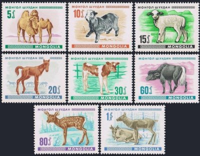 画像1: モンゴル切手　1968年　動物の子ども　羊　山羊　8種