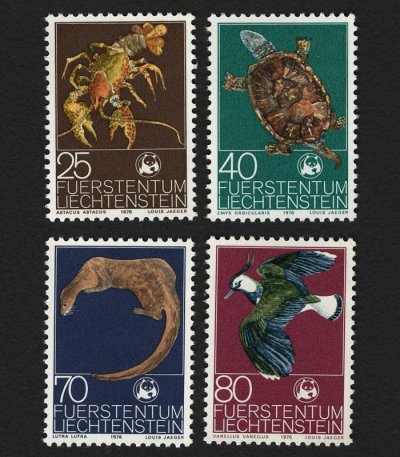 画像1: リヒテンシュタイン切手　1976年 　WWF　ヨーロッパヌマガメ　動物　鳥　4種