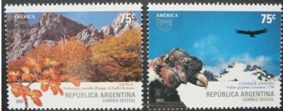 画像1: アルゼンチン切手  2003年　アメリカ 郵便連合 鳥　コンドル　2種