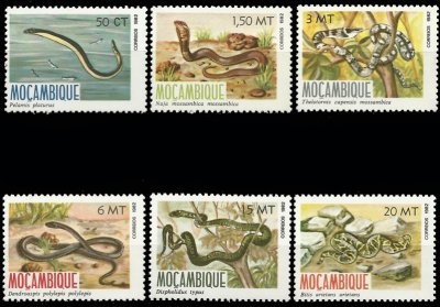 画像1: モザンビーク切手　1982年　ヘビ　爬虫類　6種