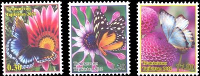 画像1: タジキスタン切手　2022年　蝶　花　3種