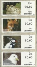 アイルランド切手　2013年　ATM　アイルランドの動物　鳥　カエル　4種