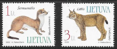 画像1: リトアニア切手 2002年　オコジョ　オオヤマネコ　2種