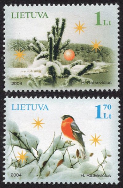 画像1: リトアニア切手 　2004年　クリスマス　鳥　2種 