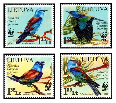 画像1: リトアニア切手 2008年　鳥　WWF　世界自然保護基金　ニシブッポウソウ