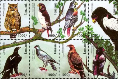 画像1: タンザニア切手　 2012年　タンザニアの鳥 　猛禽類　ダルマワシ　8種