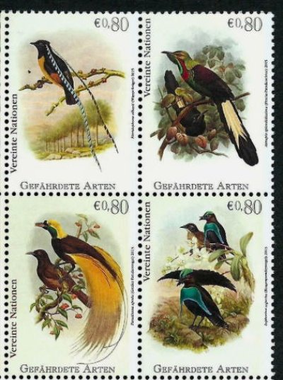 画像1: 国連　ウィーン切手　2015年　鳥　絶滅危惧種　4種 