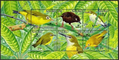 画像1: ナウル切手 2005年　バードライフ・インターナショナル　メジロ　鳥　6種
