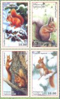 タジキスタン切手　2025年 　タジキスタンの動物相 　リス　4種