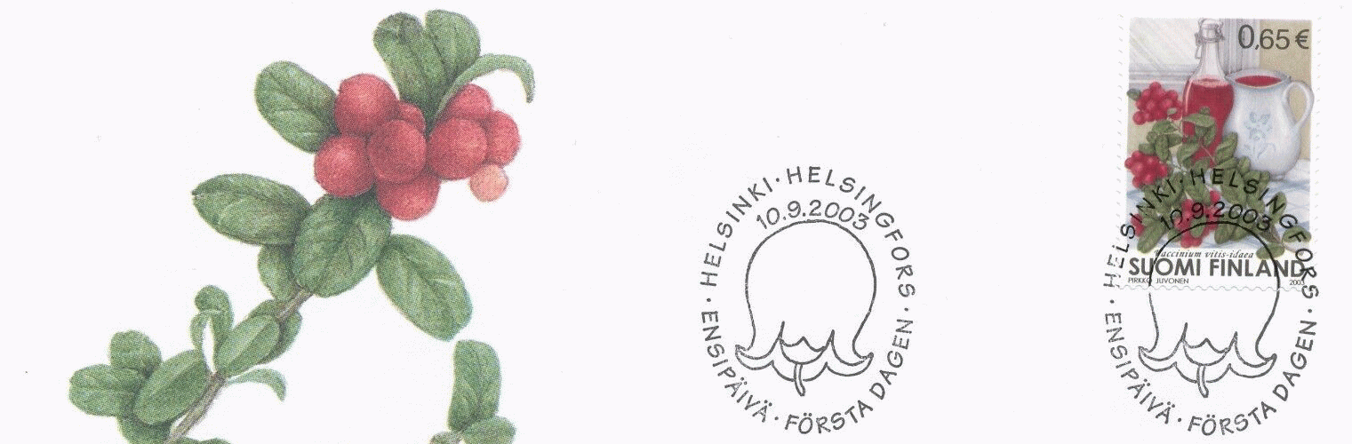 フィンランド切手 2003年こけもも FDC 【切手と記念印スタンプが付いた記念封筒】