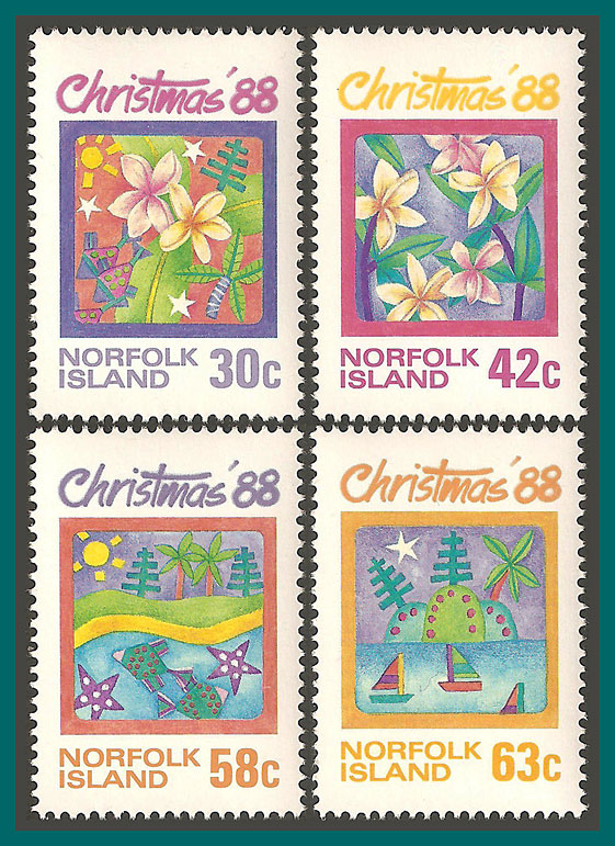 ノーフォーク島切手　1988年　クリスマス　花　4種