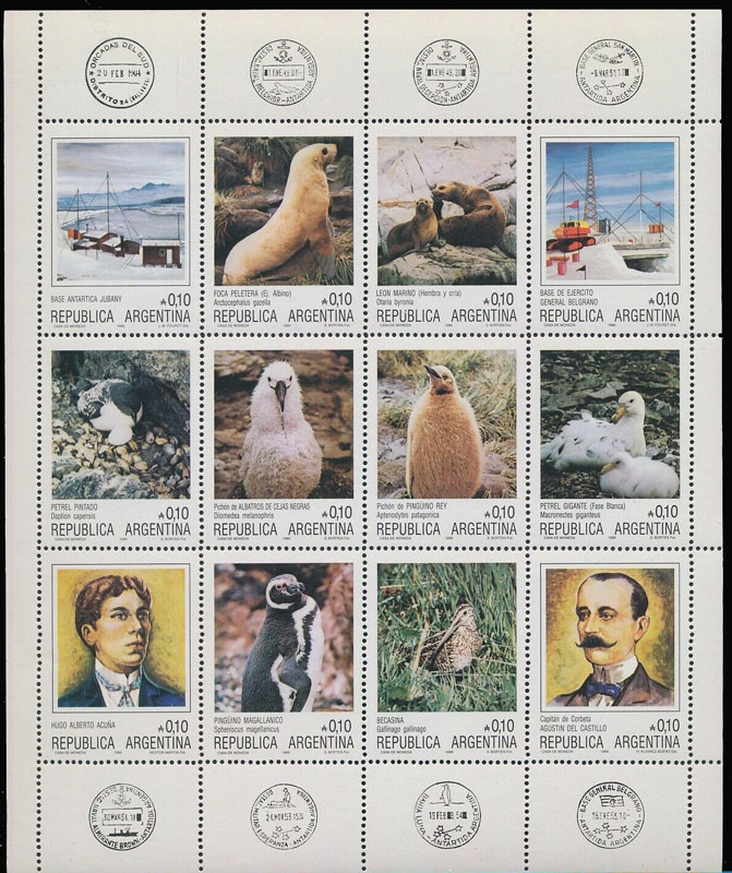 アルゼンチン切手  1986年　アルゼンチン領南極　鳥　マゼランペンギン　12種　小型シート
