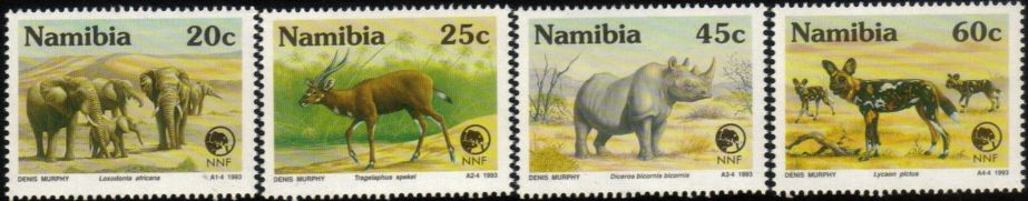 ナミビア切手 1993年 ナミビアの絶滅危惧種 クロサイ 動物 4種 - すてきな郵便屋さんciel