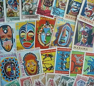 画像2: 世界　お面　マスク　切手セット 25 (2)