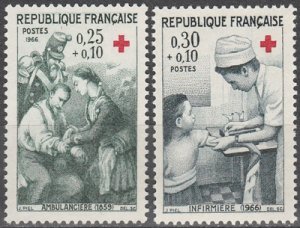 画像1: フランス切手　1966年　赤十字　野戦病院の看護婦　注射をする看護婦　２種 (1)