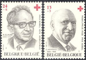 画像1: ベルギー切手　1987年ノーベル賞　生物学アルベルト・クラウデ  コルネイユ・ハイマンス 赤十字 2種 (1)