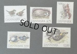 画像1: デンマーク切手  1994年　動物　キタリス　クロライチョウ　ヨーロッパヤマカガシ5種 (1)
