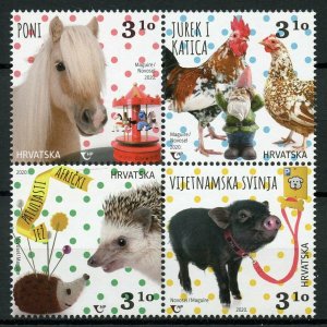 画像1: クロアチア切手　2020年　ハリネズミ　ポニー　動物　子供　4種 (1)
