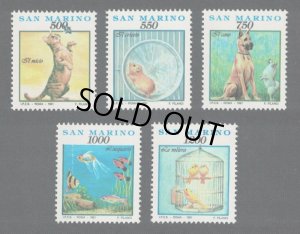 画像1: サンマリノ切手　1991年　犬  ネコ  ペット　鳥　5種 (1)