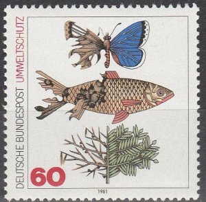 画像1: ドイツ切手 1981年　環境保護　汚染された魚、葉、蝶　1種 (1)
