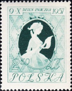 画像1: ポーランド切手　1957年　手紙を書く女の子　切手の日　1種 (1)