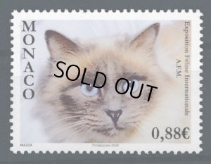 画像1: モナコ切手　2009年　国際猫展　ネコ　ラグドール　1種 (1)