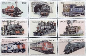 画像1: 中央アフリカ共和国切手　1999年　鉄道　9種 (1)