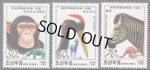 画像1: 北朝鮮切手 1999年　平壌中央動物園開園 40 周年　タンチョウ　3種 (1)