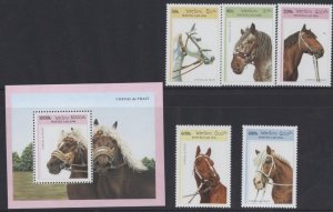 画像1: ラオス切手　1996年　馬6種　【小型シート】含むセット (1)