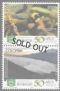画像1: コロンビア切手 　2017年　鳥　リサラルダ50周年　キオビフウキンチョウ　2種 (1)