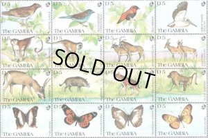 画像2: ガンビア切手　1991年　野生 動物　鳥  セイキチョウ　蝶　16種 (2)