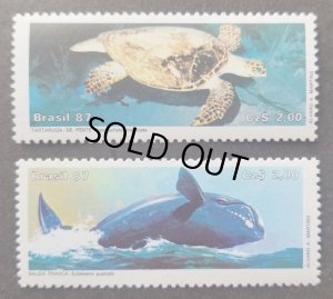 画像1: ブラジル切手　1987年　海洋生物　ミナミセミクジラ　2種 (1)