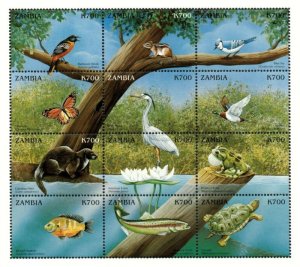画像1: ザンビア切手 　1999年　世界の動植物　鳥　アオカケス　12種 (1)